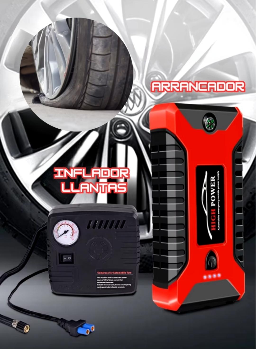 KIT 2 EN 1 DE ARRANCCADOR PORTATIL HIGH POWER+INFLADOR DE LLANTA A PRESIÓN